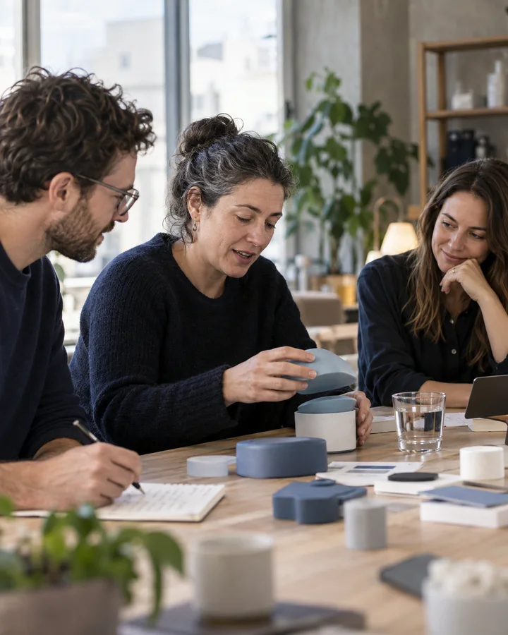 Customer testing a prototype alongside a consulting team
