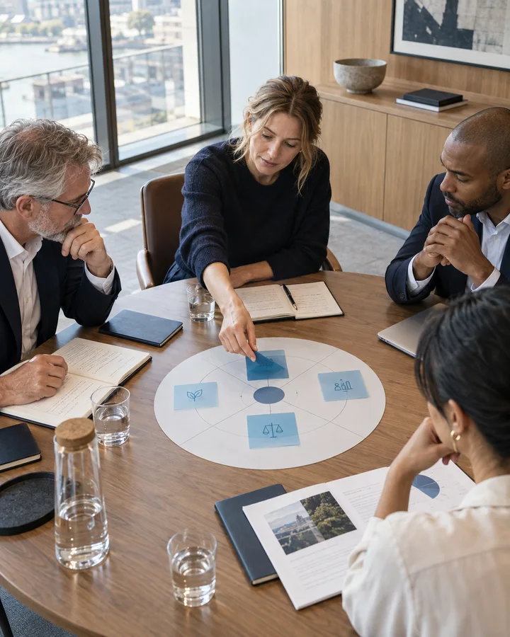 Leadership team making a shared decision around a circular framework