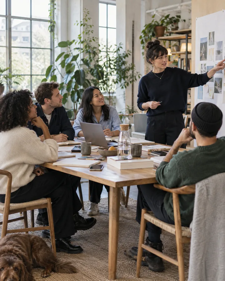 Team collaborating in an adaptable workplace